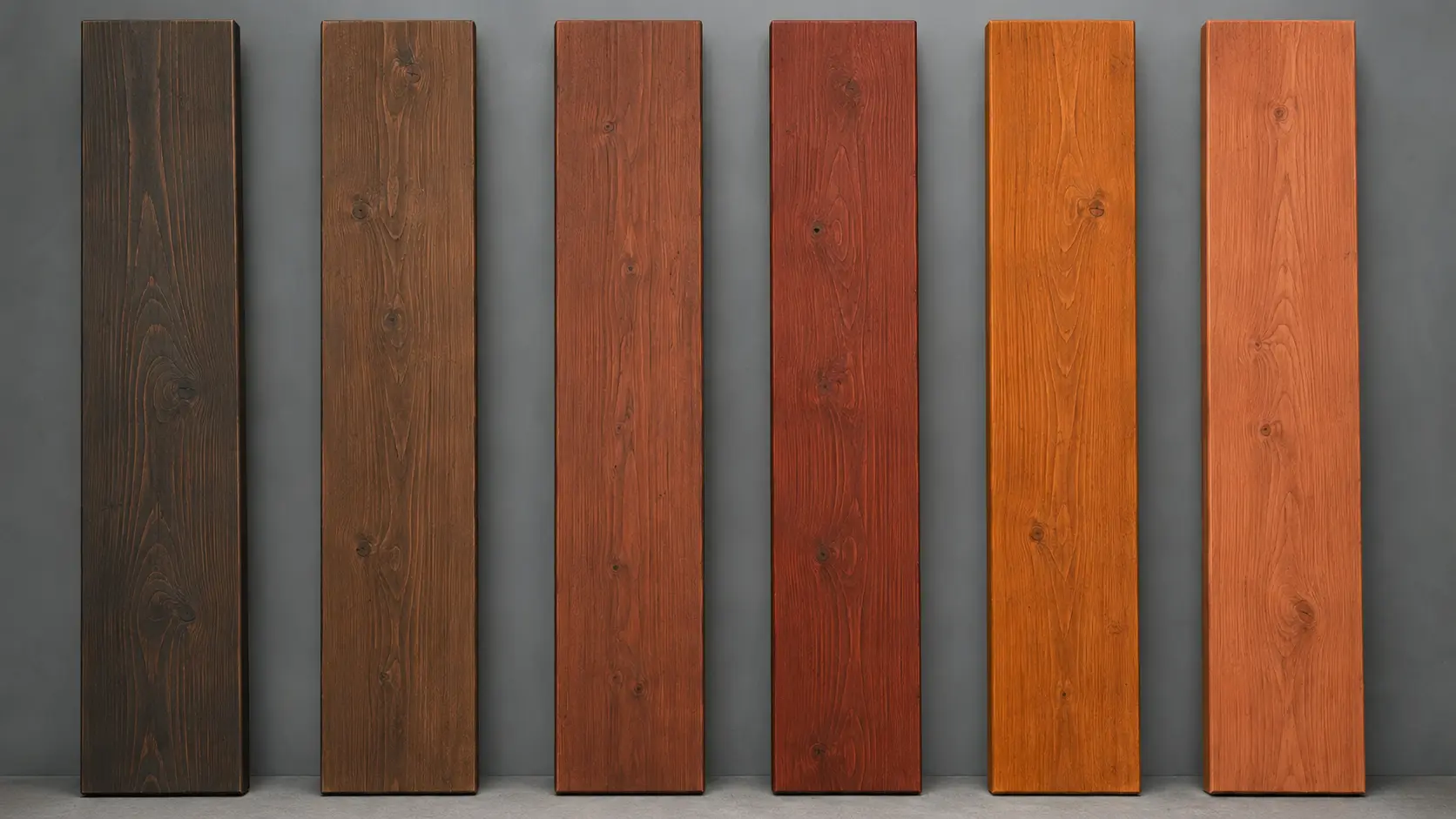 Six individual wood boards illustrating 2200EX outdoor stain options; availability must be confirmed